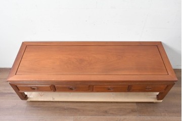 和製ヴィンテージ　花梨(カリン)材　丸形の引き手がアクセントになった引き出し付きテレビボード　(R-087106)