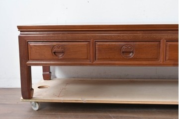 和製ヴィンテージ　花梨(カリン)材　丸形の引き手がアクセントになった引き出し付きテレビボード　(R-087106)