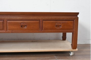 和製ヴィンテージ　花梨(カリン)材　丸形の引き手がアクセントになった引き出し付きテレビボード　(R-087106)