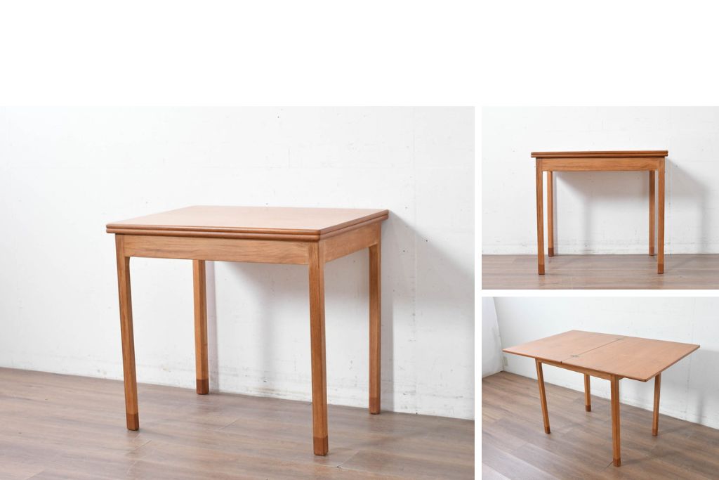 デンマークヴィンテージ　Soborg Mobelfabrik(ソボー・モベルファブリク)　Borge Mogensen(ボーエ・モーエンセン)デザイン　チーク材×オーク材の収納付きエクステンションテーブル　(R-087107)