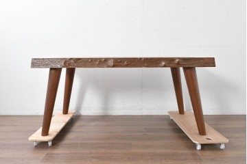 和製ヴィンテージ　天板(花梨材)　脚(タモ材)　一枚板ならではの風合いが魅力のテーブル　(R-087116)