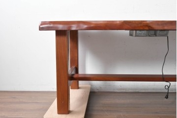 中古　職人手作りの特注品　総欅(ケヤキ)材　一枚板　自然の造形を活かした囲炉裏付きダイニングテーブル　製作費約150万円　(R-087121)