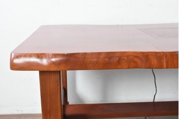 中古　職人手作りの特注品　総欅(ケヤキ)材　一枚板　自然の造形を活かした囲炉裏付きダイニングテーブル　製作費約150万円　(R-087121)