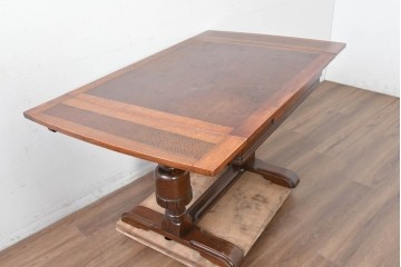 イギリスアンティーク　オーク材　重厚な佇まいのドローリーフテーブル　(R-087123)