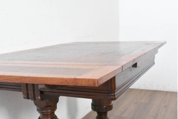 イギリスアンティーク　オーク材　重厚な佇まいのドローリーフテーブル　(R-087123)