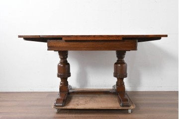 イギリスアンティーク　オーク材　重厚な佇まいのドローリーフテーブル　(R-087123)