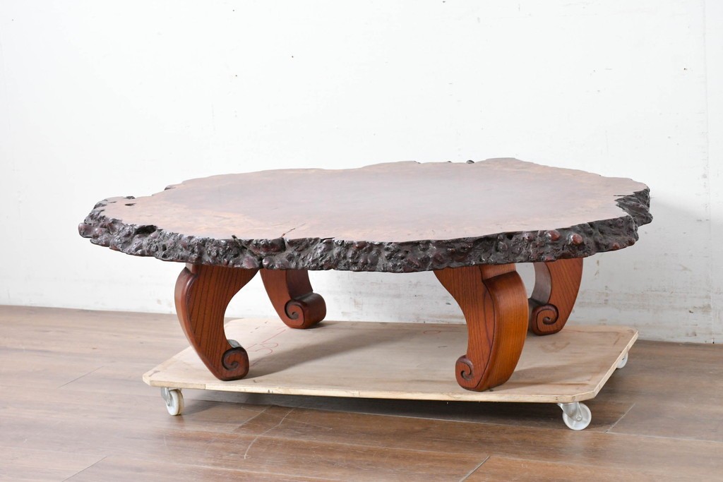 和製ヴィンテージ　天板(花梨材)　脚(欅材)　鳥眼杢が美しい座卓　(R-087125)