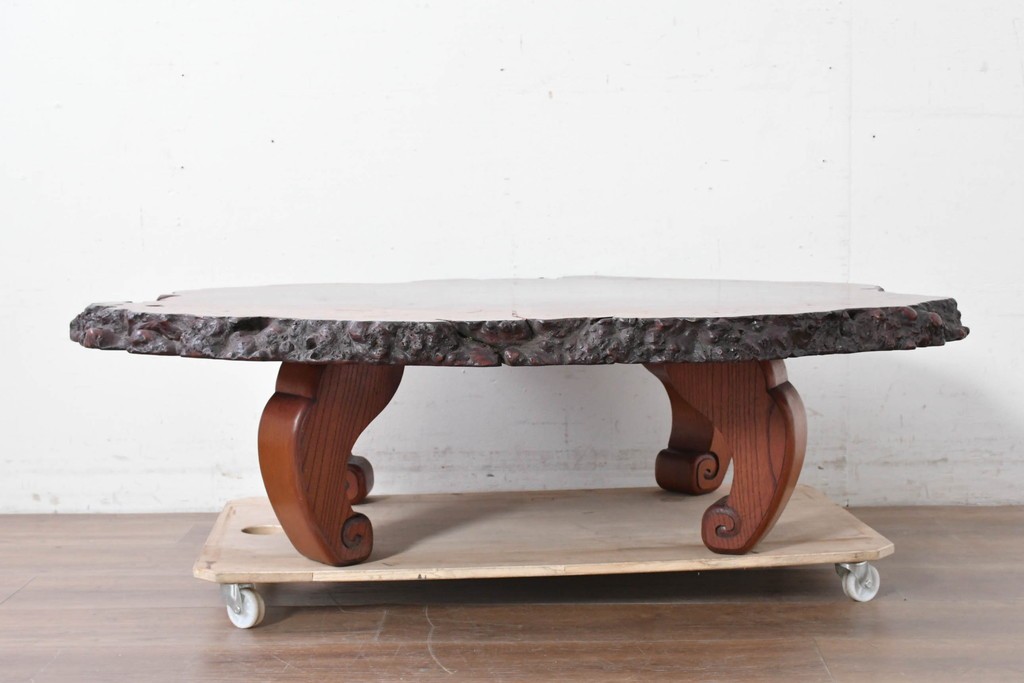 和製ヴィンテージ　天板(花梨材)　脚(欅材)　鳥眼杢が美しい座卓　(R-087125)