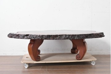 和製ヴィンテージ　天板(花梨材)　脚(欅材)　鳥眼杢が美しい座卓　(R-087125)