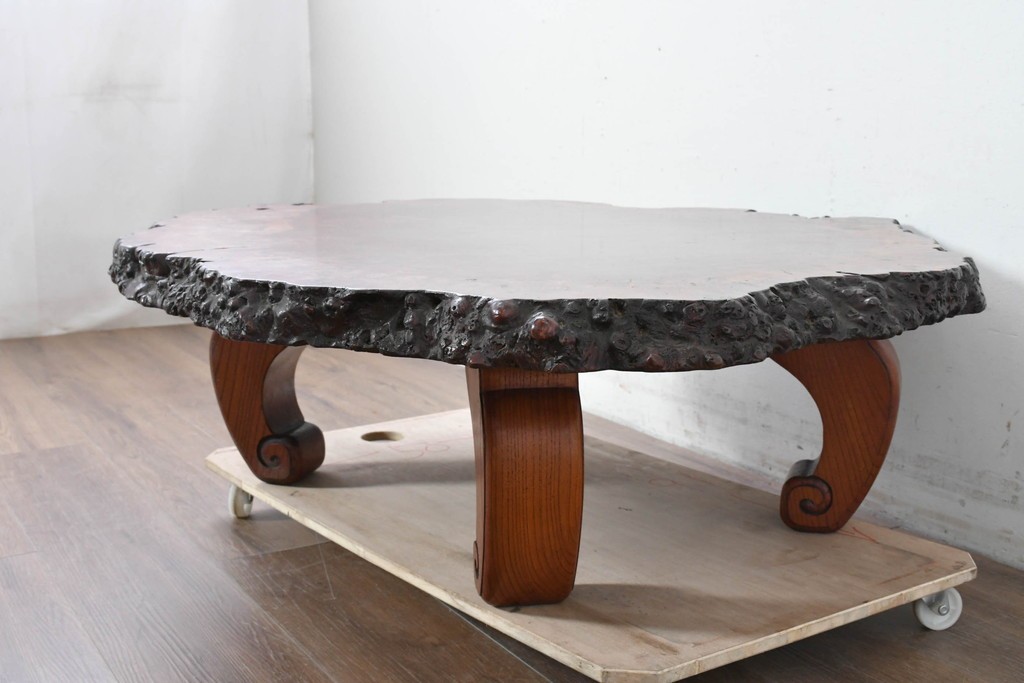 和製ヴィンテージ　天板(花梨材)　脚(欅材)　鳥眼杢が美しい座卓　(R-087125)