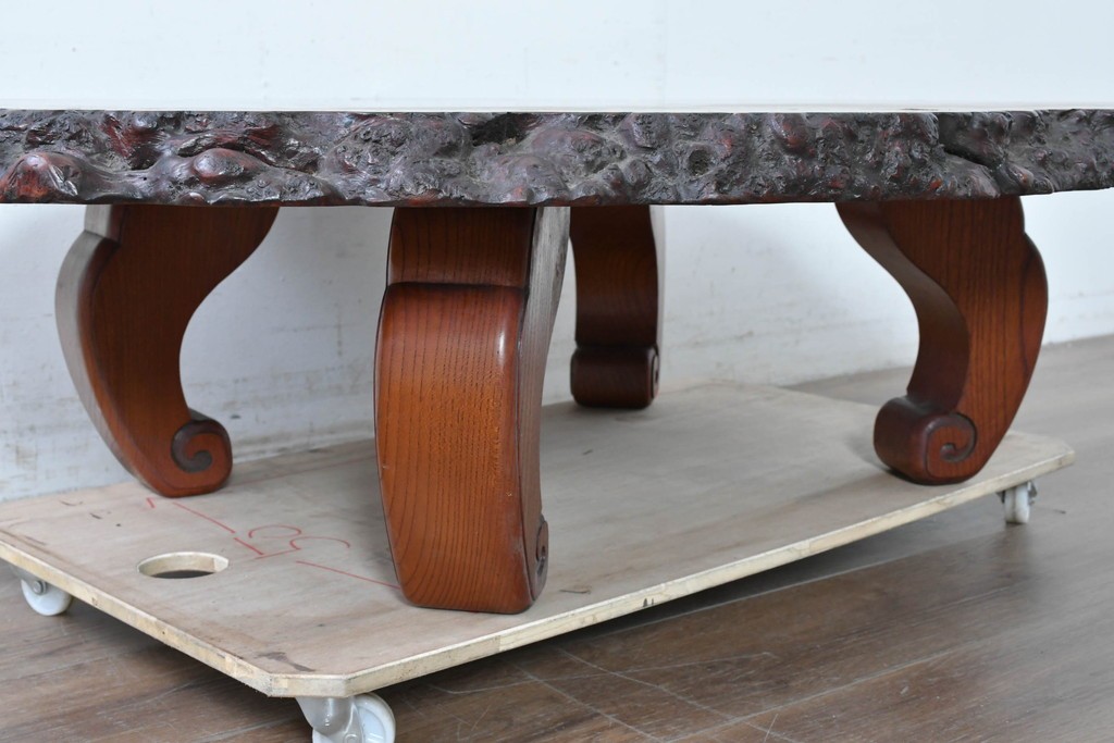 和製ヴィンテージ　天板(花梨材)　脚(欅材)　鳥眼杢が美しい座卓　(R-087125)