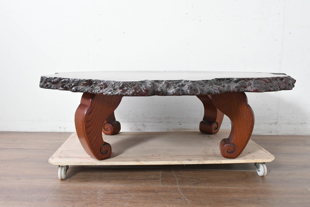 和製ヴィンテージ　天板(花梨材)　脚(欅材)　鳥眼杢が美しい座卓　(R-087125)