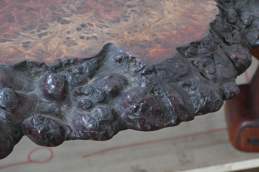 和製ヴィンテージ　天板(花梨材)　脚(欅材)　鳥眼杢が美しい座卓　(R-087125)