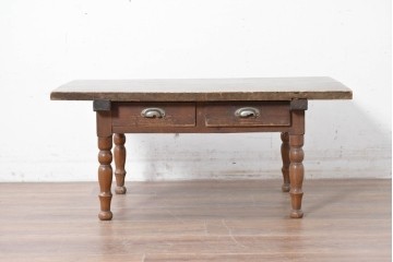 和製アンティーク　天板に欅(ケヤキ)材一枚板が用いられた文机　(R-087127)