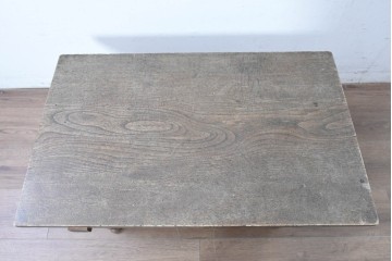 和製アンティーク　天板に欅(ケヤキ)材一枚板が用いられた文机　(R-087127)