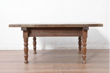 和製アンティーク　天板に欅(ケヤキ)材一枚板が用いられた文机　(R-087127)