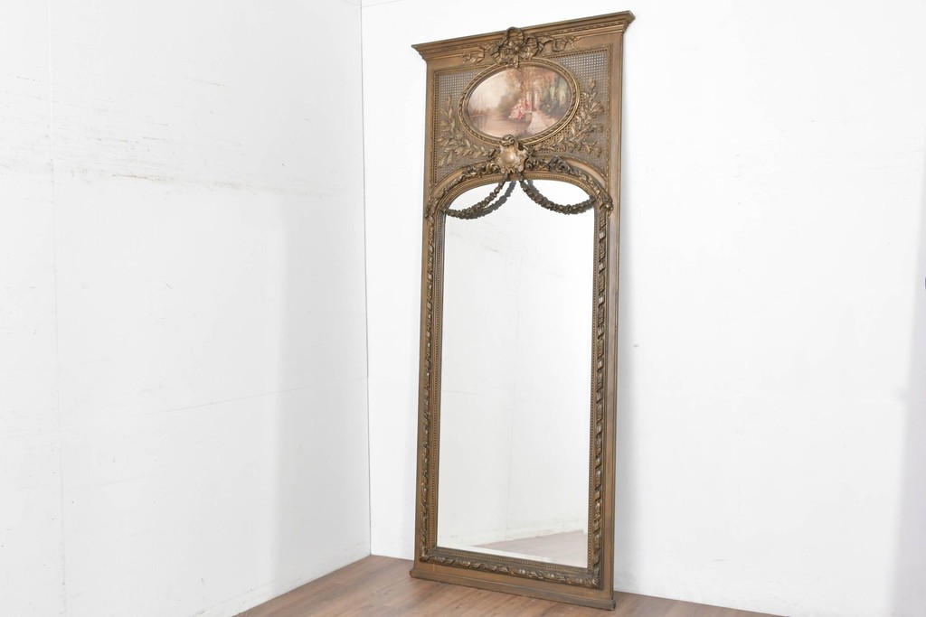 フランスアンティーク　高級品　優美な意匠が目を惹く特大サイズのミラー　(R-087129)