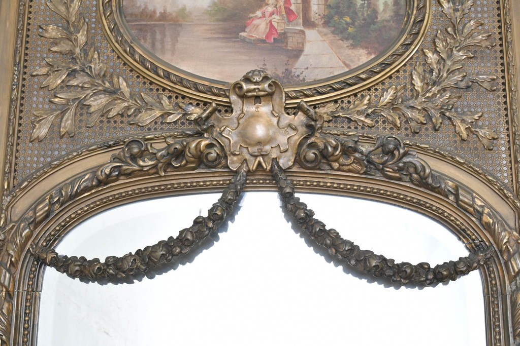 フランスアンティーク　高級品　優美な意匠が目を惹く特大サイズのミラー　(R-087129)