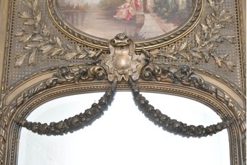 フランスアンティーク　高級品　優美な意匠が目を惹く特大サイズのミラー　(R-087129)