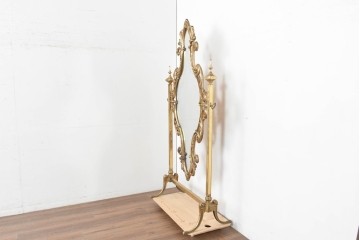 イタリアヴィンテージ　最高級　真鍮製　細部まで凝った造りが魅力的な特大スタンドミラー　(R-087131)