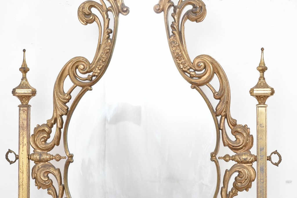 イタリアヴィンテージ　最高級　真鍮製　細部まで凝った造りが魅力的な特大スタンドミラー　(R-087131)