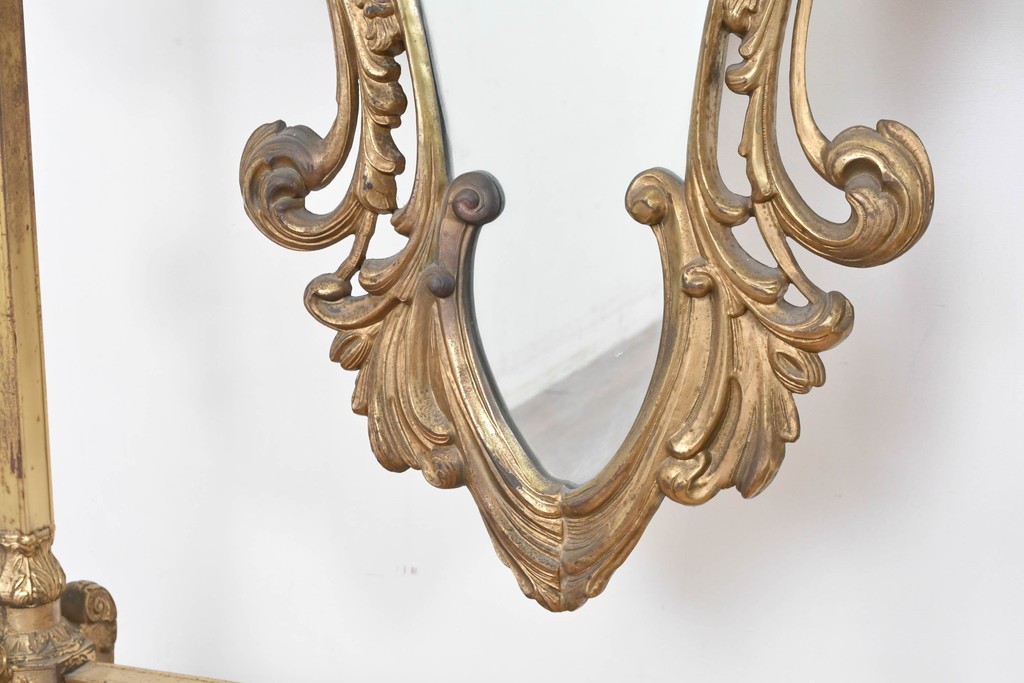 イタリアヴィンテージ　最高級　真鍮製　細部まで凝った造りが魅力的な特大スタンドミラー　(R-087131)