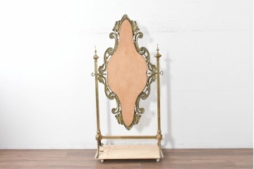 イタリアヴィンテージ　最高級　真鍮製　細部まで凝った造りが魅力的な特大スタンドミラー　(R-087131)