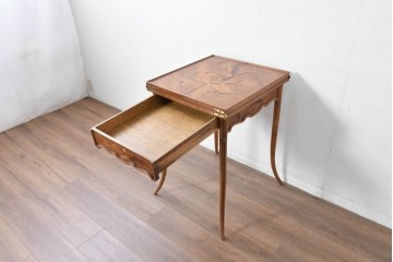 フランスアンティーク　希少!!　エミール・ガレ(Emile Galle)サイン入り　アザミの象嵌細工が施されたバタフライテーブル　(R-087134)