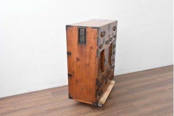 和製アンティーク　前面欅(ケヤキ)材　美しい杢目の帳場箪笥　(R-087136)