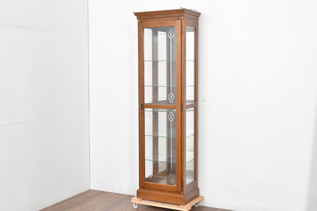中古　美品　良品　三越家具(現カントリーハウス)　意匠ガラスが素敵なキュリオケース　(R-087139)
