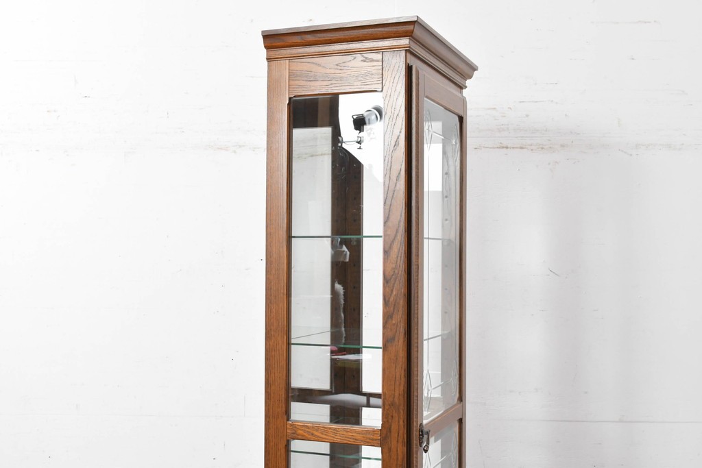 中古　美品　良品　三越家具(現カントリーハウス)　意匠ガラスが素敵なキュリオケース　(R-087139)