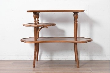 フランスアンティーク　希少!!　エミール・ガレ(Emile Galle)　フルール・ド・ロー(Fleur de l'Eau)　象嵌細工が美しい3段テーブル　(R-087143)
