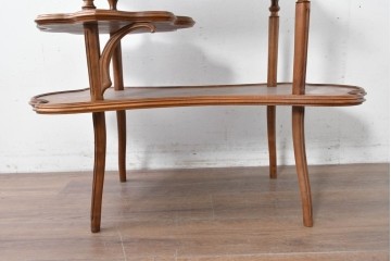 フランスアンティーク　希少!!　エミール・ガレ(Emile Galle)　フルール・ド・ロー(Fleur de l'Eau)　象嵌細工が美しい3段テーブル　(R-087143)
