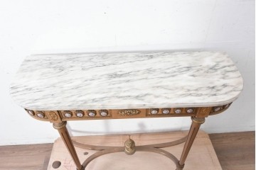 スペインヴィンテージ　高級輸入家具　六本木アピス(APIS)取り扱い　真鍮金具と磁器のメダリオンが華やかなコンソールテーブル　(R-087145)