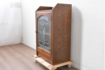 中古　美品　三越家具(現カントリーハウス)　Brugge(ブルージュ)　ステンドグラス入り扉が印象的なサイドキャビネット　(R-087150)