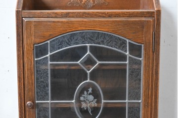 中古　美品　三越家具(現カントリーハウス)　Brugge(ブルージュ)　ステンドグラス入り扉が印象的なサイドキャビネット　(R-087150)