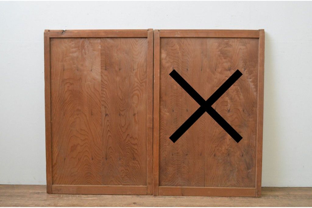 ヴィンテージ建具　昭和中期　マス目格子入りの板戸窓1枚　(R-087185)