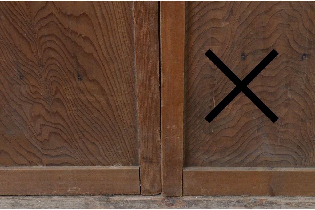 ヴィンテージ建具　昭和中期　マス目格子入りの板戸窓1枚　(R-087185)