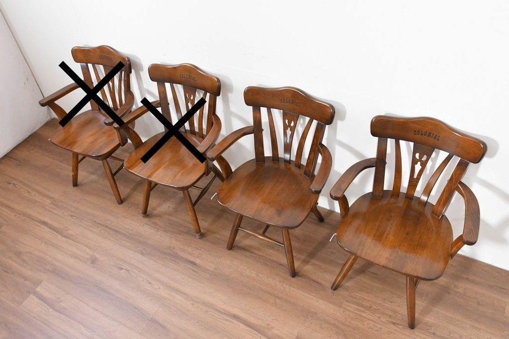 中古　美品　カリモク家具(karimoku)　コロニアルシリーズ　CC1834NK　回転式アームチェア2脚セット　定価(2脚合計)約13万円　(R-087186)