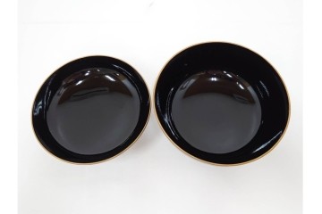 戦前　当時物　木製・輪島塗　蒔絵で描かれた鶴松図が優美なお椀5点セット　共箱付き　(R-087187)