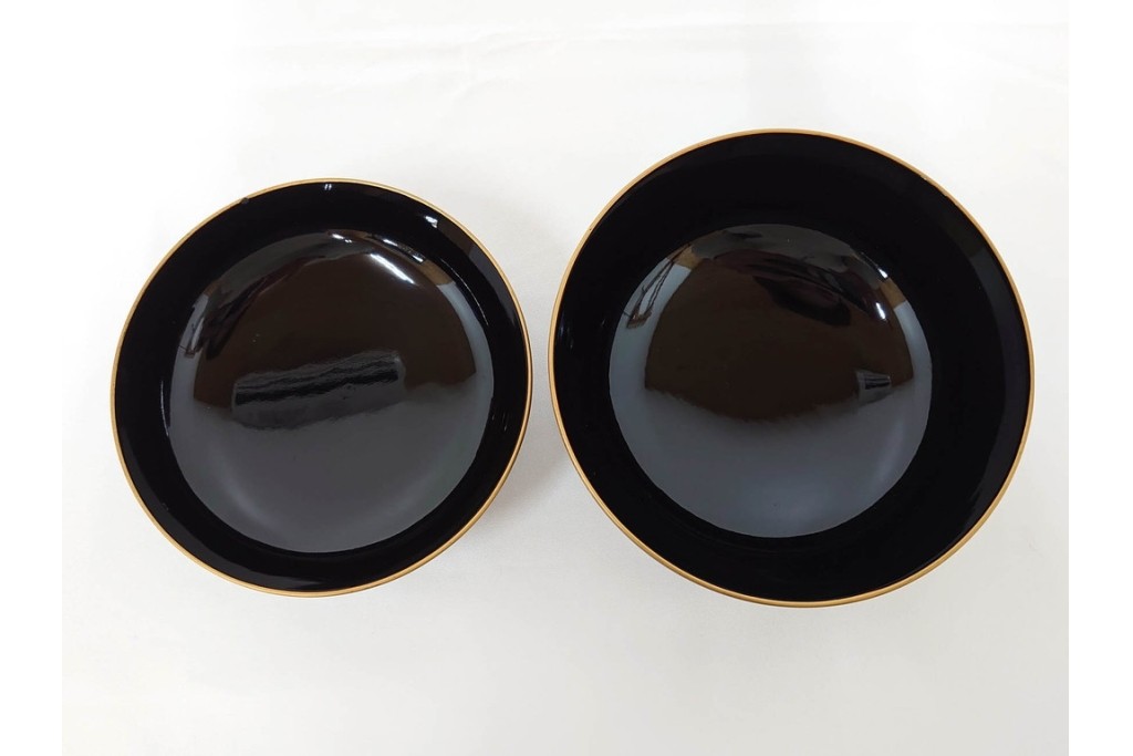 戦前　当時物　木製・輪島塗　蒔絵で描かれた鶴松図が優美なお椀5点セット　共箱付き　(R-087187)