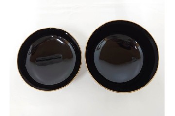 戦前　当時物　木製・輪島塗　蒔絵で描かれた鶴松図が優美なお椀5点セット　共箱付き　(R-087187)