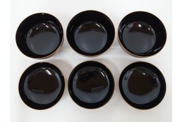 戦前　当時物　木製・輪島塗　蒔絵で描かれた鶴松図が優美なお椀5点セット　共箱付き　(R-087187)