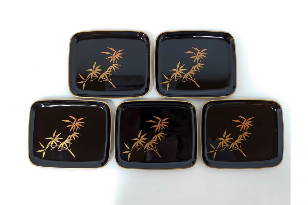 輪島塗　慶塚作　蒔絵　折鶴松竹梅文が上品な屠蘇器七ツ揃　共箱付き　(R-087193)