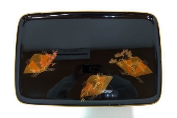 輪島塗　慶塚作　蒔絵　折鶴松竹梅文が上品な屠蘇器七ツ揃　共箱付き　(R-087193)