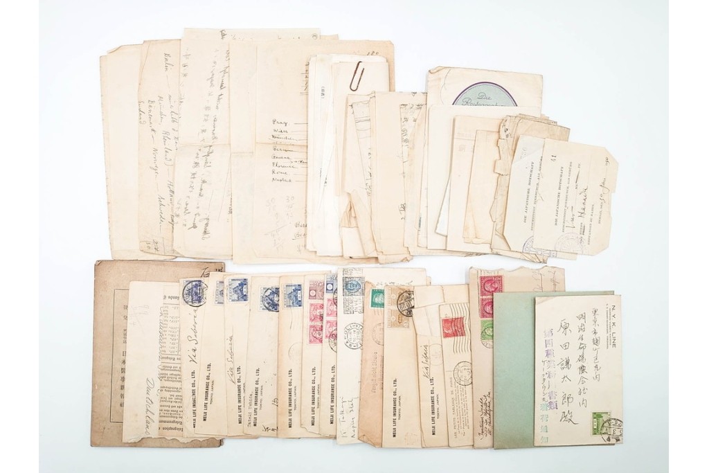 昭和初期　ベルリン・パリ　櫛型印あり　資料・本・領収書・手紙を含む原田謙太郎氏宛のエンタイアセット　(R-087200)
