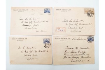 昭和初期　ベルリン・パリ　櫛型印あり　資料・本・領収書・手紙を含む原田謙太郎氏宛のエンタイアセット　(R-087200)