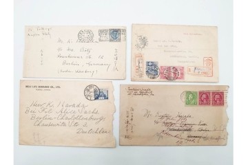 昭和初期　ベルリン・パリ　櫛型印あり　資料・本・領収書・手紙を含む原田謙太郎氏宛のエンタイアセット　(R-087200)