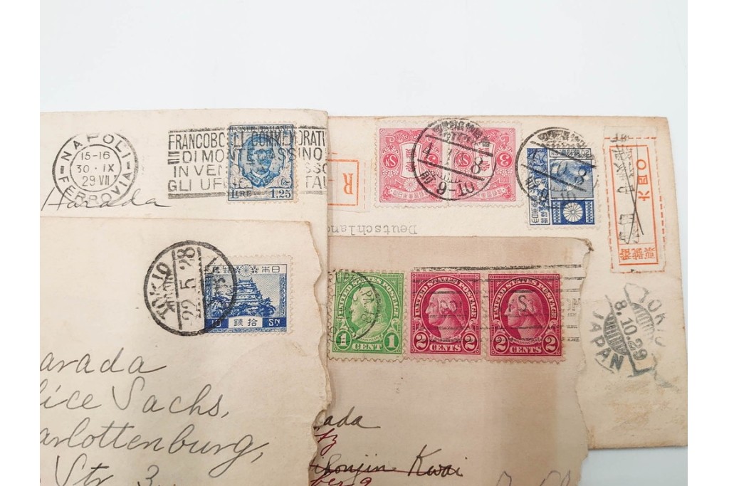 昭和初期　ベルリン・パリ　櫛型印あり　資料・本・領収書・手紙を含む原田謙太郎氏宛のエンタイアセット　(R-087200)