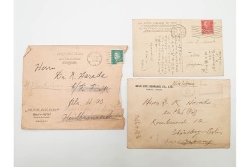 昭和初期　ベルリン・パリ　櫛型印あり　資料・本・領収書・手紙を含む原田謙太郎氏宛のエンタイアセット　(R-087200)